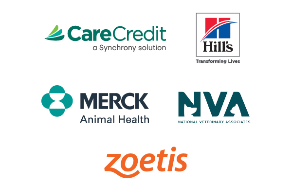Program partner logos: CareCredit - a Synchrony solution, Hill's - Transforming Lives, Merck Animal Health, NVA - National Veterinary Associates, Zoetis